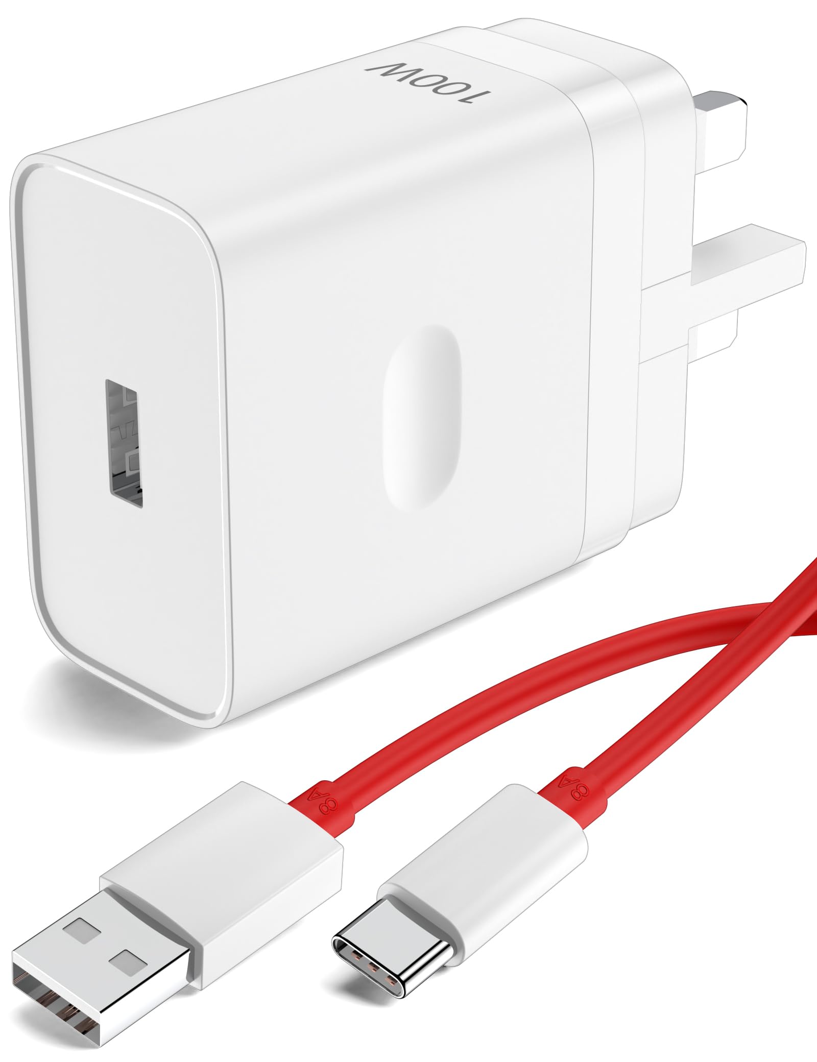 100W for Supervooc Charger for OnePlus 15/13R/12R/11/Nord 5/4/3/CE5 4 3 Lite 10 9 Pad 3 USB Plug Fast Charge Type A Wall Charger w/ 1m USB C Cable for Oppo Find X8 X7 X5 A80 A60 A40 Reno 14F 13F 12 FS