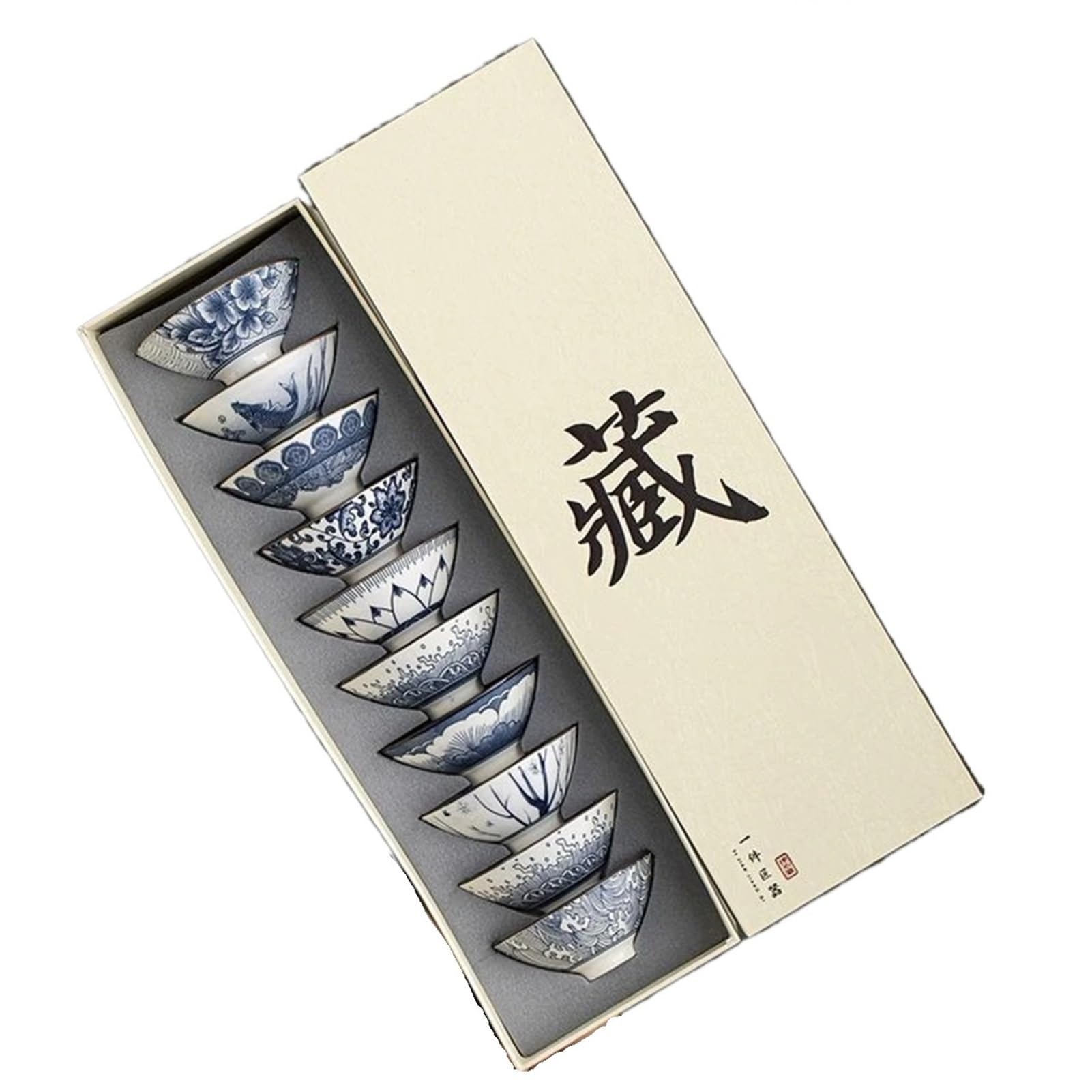 Juego De Tazas De Té De Porcelana Azul Y Blanca, Juego De Té Gongfu De 10 Piezas, Sombrero De Bambú Vintage, Taza, Regalo De Uso Doméstico De Estilo Chino