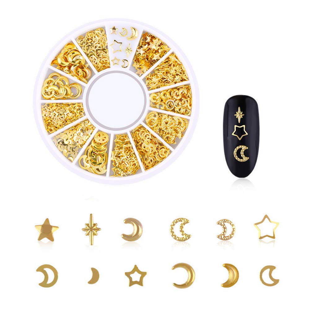 AKOAK 200Pcs 3D Alloy Nail Art Decorative Star and Moon Rivets, Mini Nail Accessories, Professional Nail Sticker Accessories
