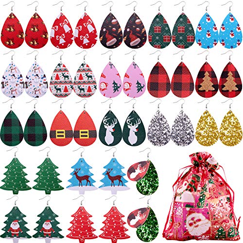 Duufin 20 paar kerst oorbellen Faux lederen oorbellen set traan glitter kerstboom lederen oorbellen Bulk voor tieners meisjes vrouwen
