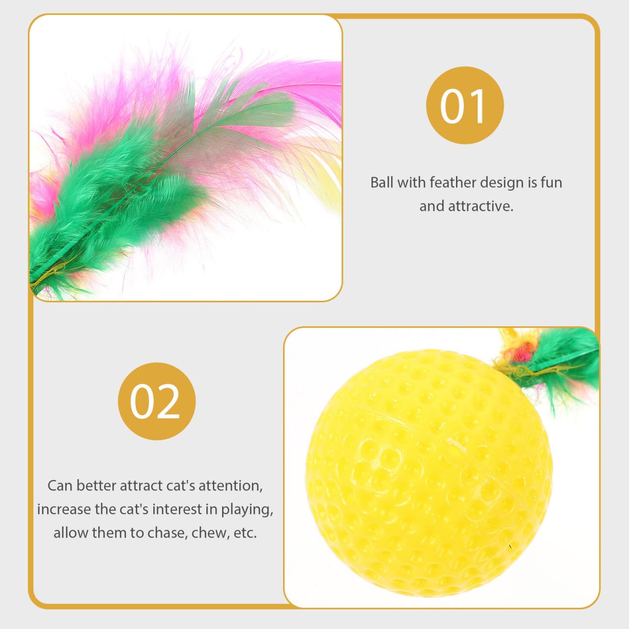 TOYANDONA 24pcs Cat Toy Balls Colorful Cat Balls with Feather Interactive Teaser Toys for Cats Golf Sponge Bouncy for Cats and Kittens Pet Supplies for Home and Shop - Image 3