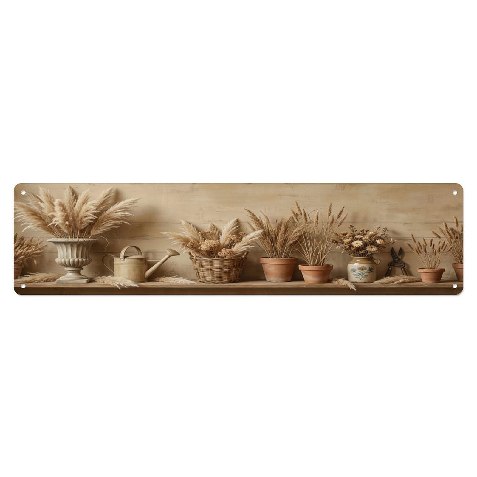 Floral Garden Tools Pampas Urn Pattern Print Metal Tin Sign