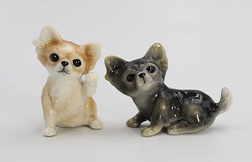 Juego de salero y pimentero de cerámica de porcelana fina para perros Chihuahua, 3-12 pulgadas de largo