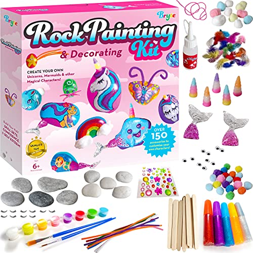 Rock Painting Kit for Kids with Unicorn Horns, Mermaid Tails and Butterfly Accessories - Includes Step-by-Step Rock Art Lessons for Girls and Boys All Ages - Arts and Crafts Paint Kits Gifts and Toys