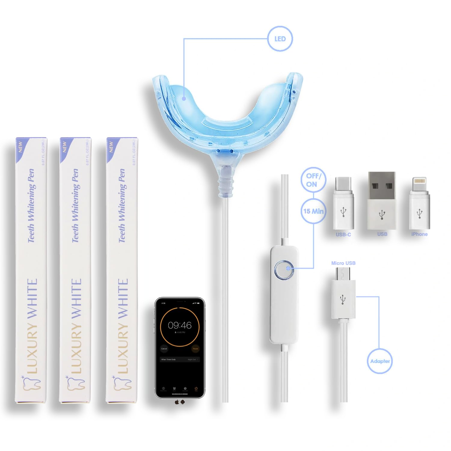 Juego de LED Pro - Home Teeth Whitening - 100% seguro - Sin peróxido - Kit de blanqueamiento - Juego de blanqueamiento - Kit de blanqueamiento - Kit de blanqueamiento - Led Teeth White