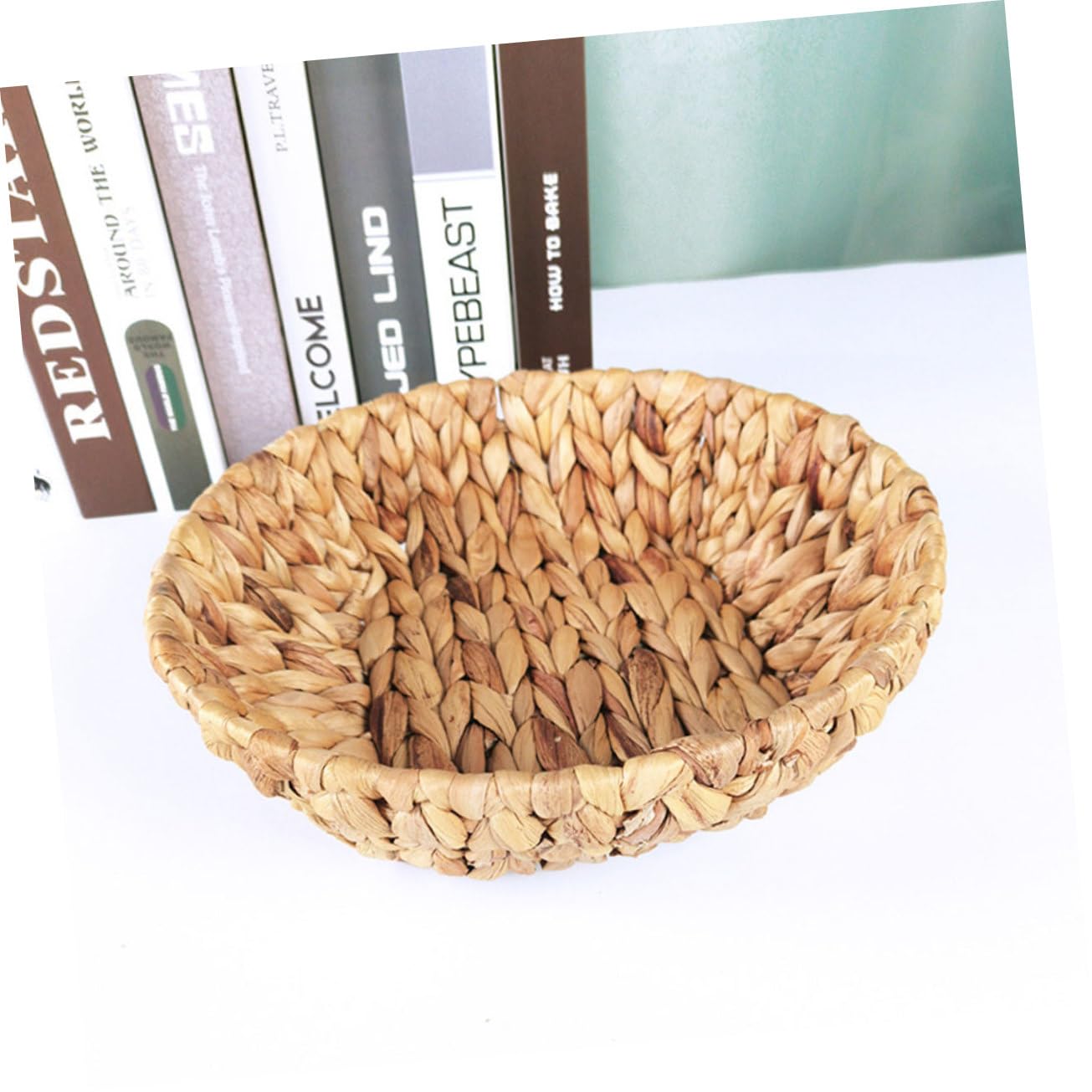 Garneck Straw Storage Basket Woven Tray Round Serving Tray Sundries Tray Bread Basket Bread Holder Tray Decor Tea Bag Holder Decorative Holder Nuts Serving Tray Grass