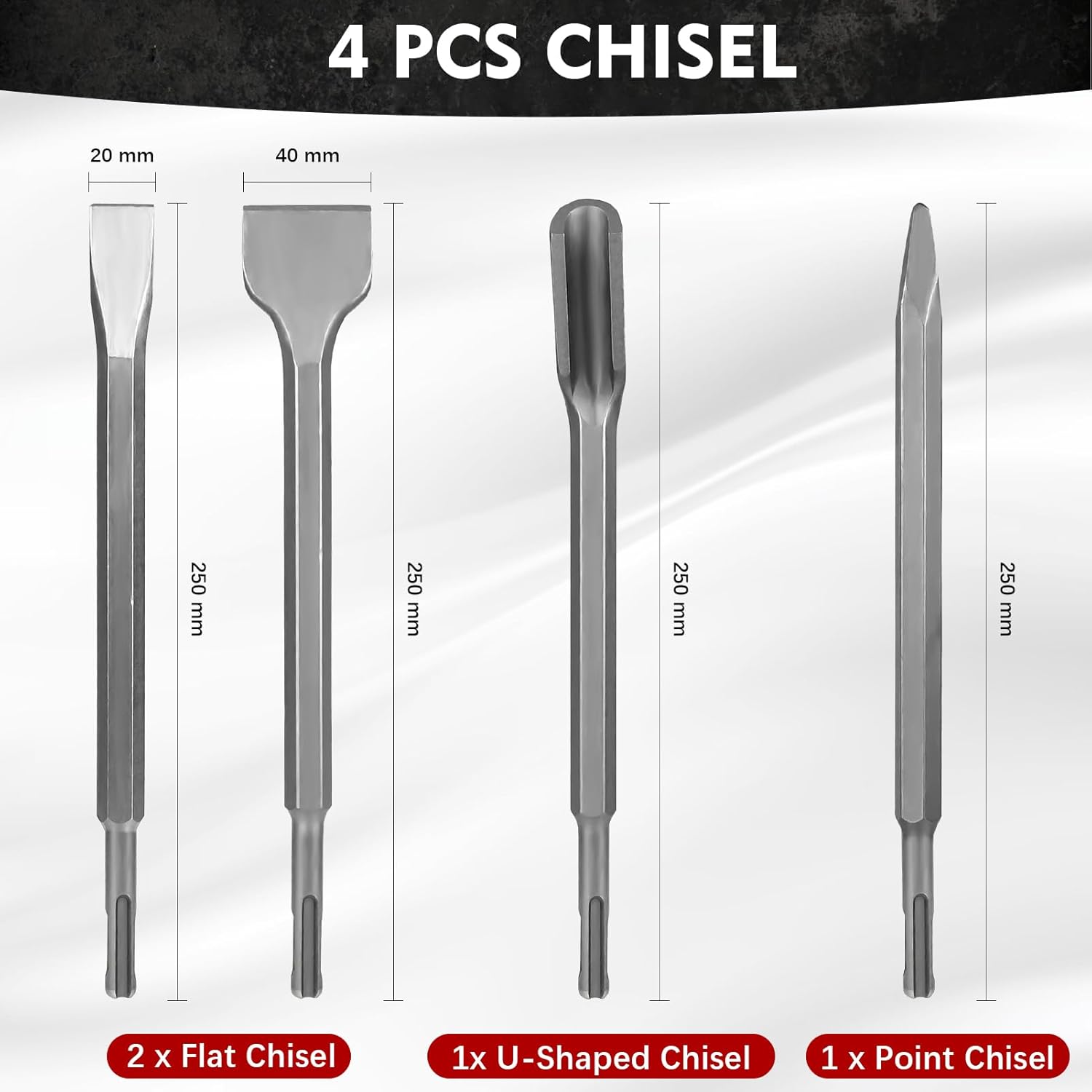 RENYU 17Pcs Rotary Hammer Drill Bits and Chisel Sets, SDS Plus Carbide Tipped Masonry Drill Bit for Concrete, Stone, Brick, with Storage Case (17)