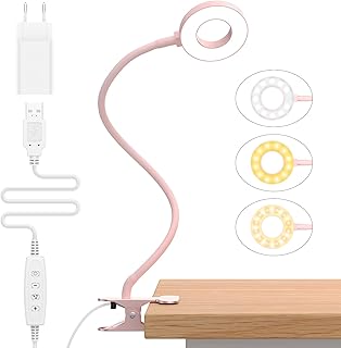 iZELL 23 LED Luz Lectura con Clip [3 Colores y 10 Brillos] Flexo LED Escritorio con Pinza 99.99% Bloqueo de Luz Azul Lámparas de Escritorio, Lámpara Mesa pare Estudio Trabajo Leer(Adaptador Incluido)
