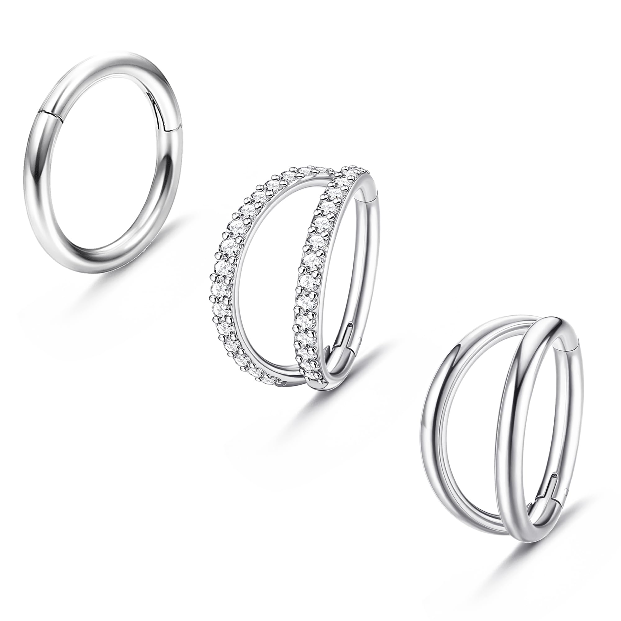 MILACOLATO 3PCS 16G Piercing Nariz Acero Quirurgico Anillos De Nariz Pendientes para Nariz Aro para Mujeres Septum Clicker CZ Segmento Articulado Tabique Labio Helix Cartílago Daith Tragus
