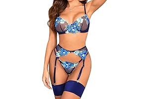 Kaei&Shi Floral Embroidery Blue Lingerie Set