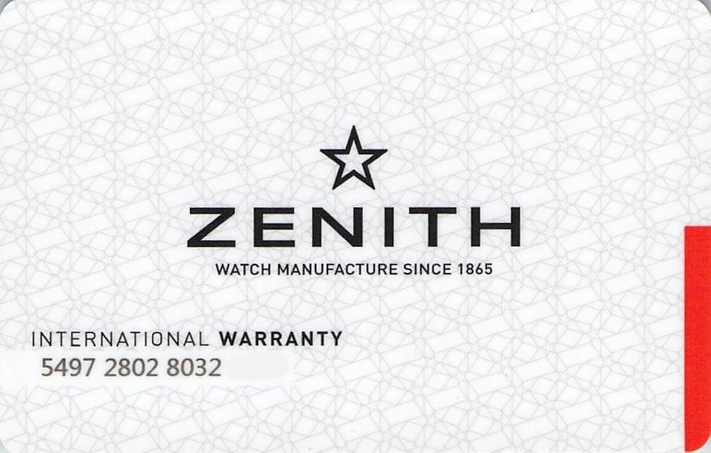 Zenith International Warranty Card