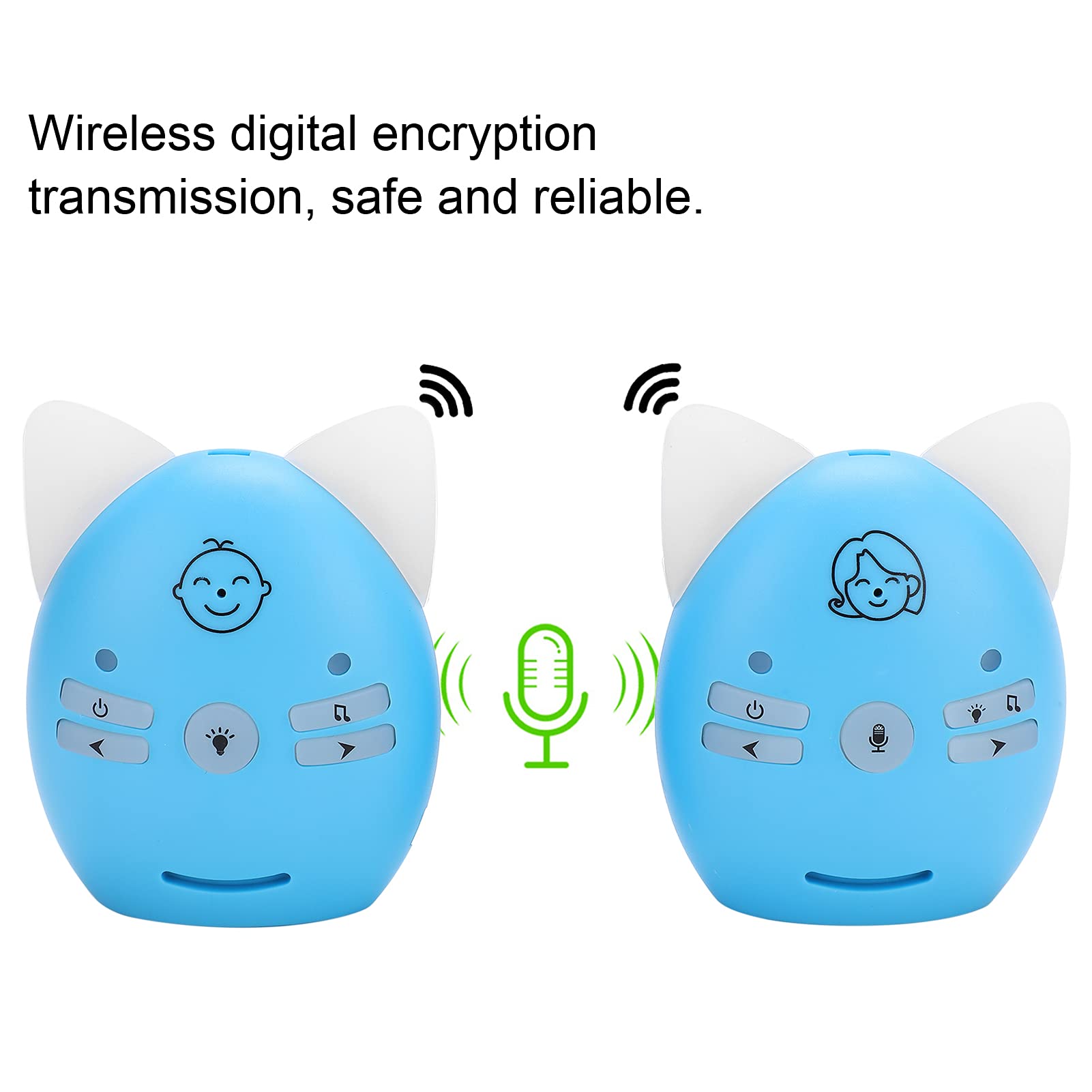 Cryfokt Baby Monitor Wireless, Monitor Audio Digitale con Conversazione Bidirezionale, Luce Notturna, Tecnologia FHSS, Portata da 200 a 300 Metri per Casa e Asilo Nido (Spina europea)