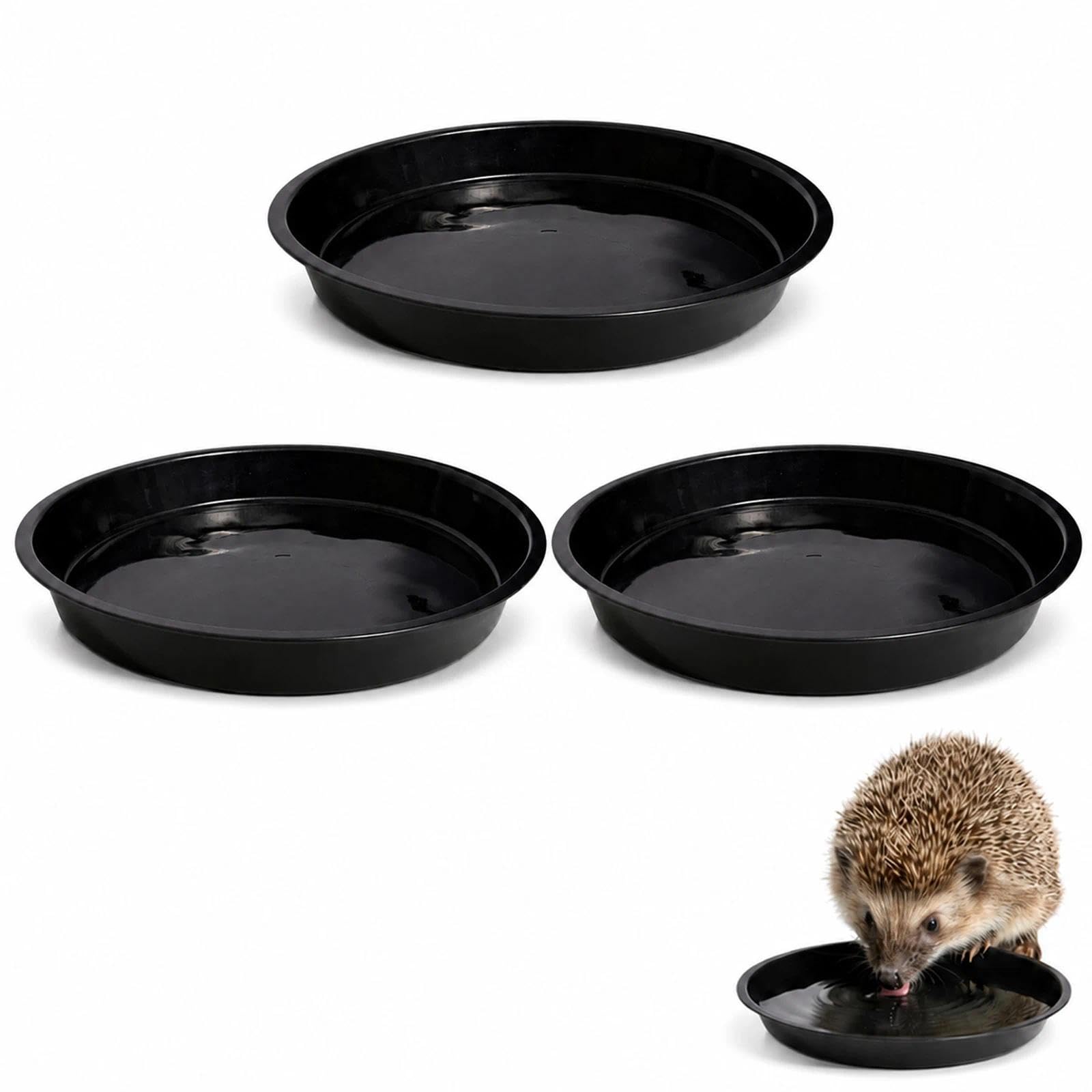 3 Pack Hedgehog Feeding Bowls, 2cm Shallow Design Outdoor Wildlife Feeding Stations, Durable Plastic Food and Water Dishes for Garden Hedgehogs, Rabbits & Small Animals
