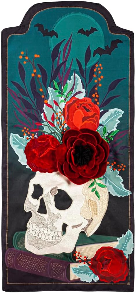 Evergreen Flag Halloween Floral Skull Everlasting Garden Flag | Weather and Fade Resistant |Outdoor Décor For Homes and Gardens