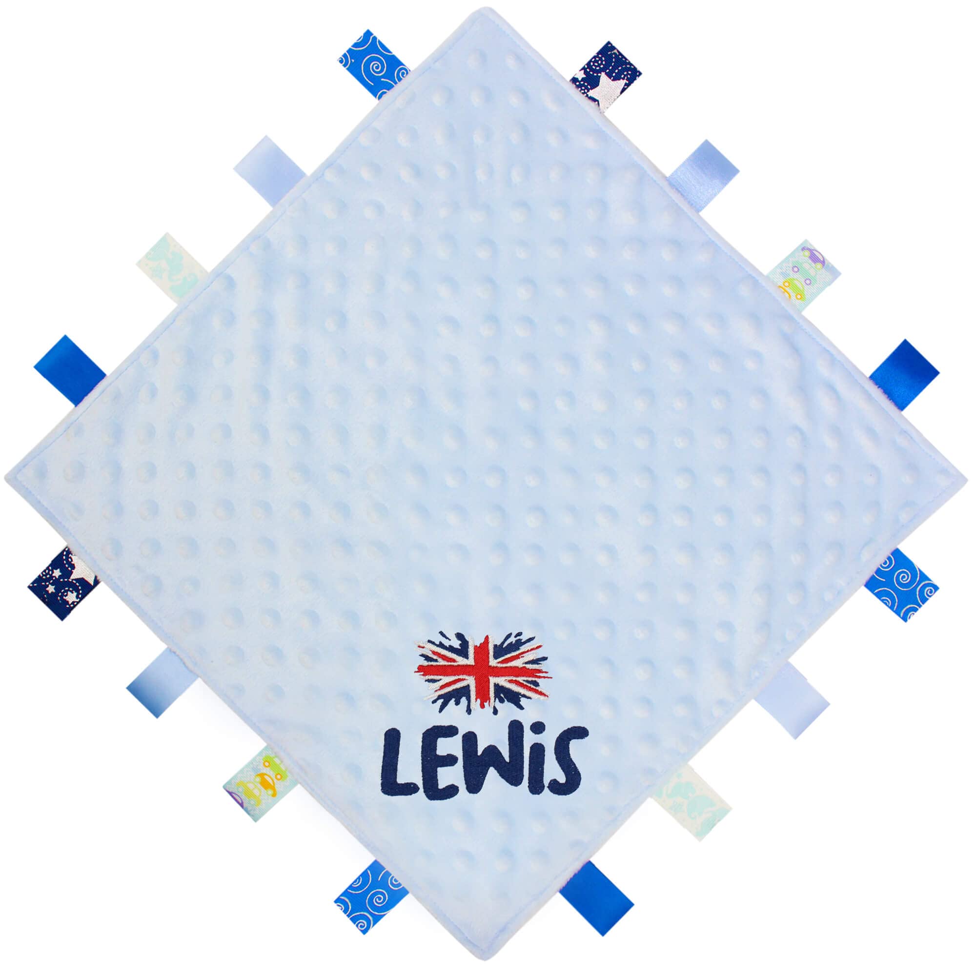 Teddyts Blue Personalised Embroidered Union Jack Flag Baby Blanket Comforter
