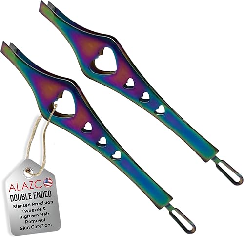 Pinzas de doble punta 2 en 1 de arco iris, pinzas de precisión inclinadas afiladas para cejas y depilación encarnada, herramienta para el cuidado de