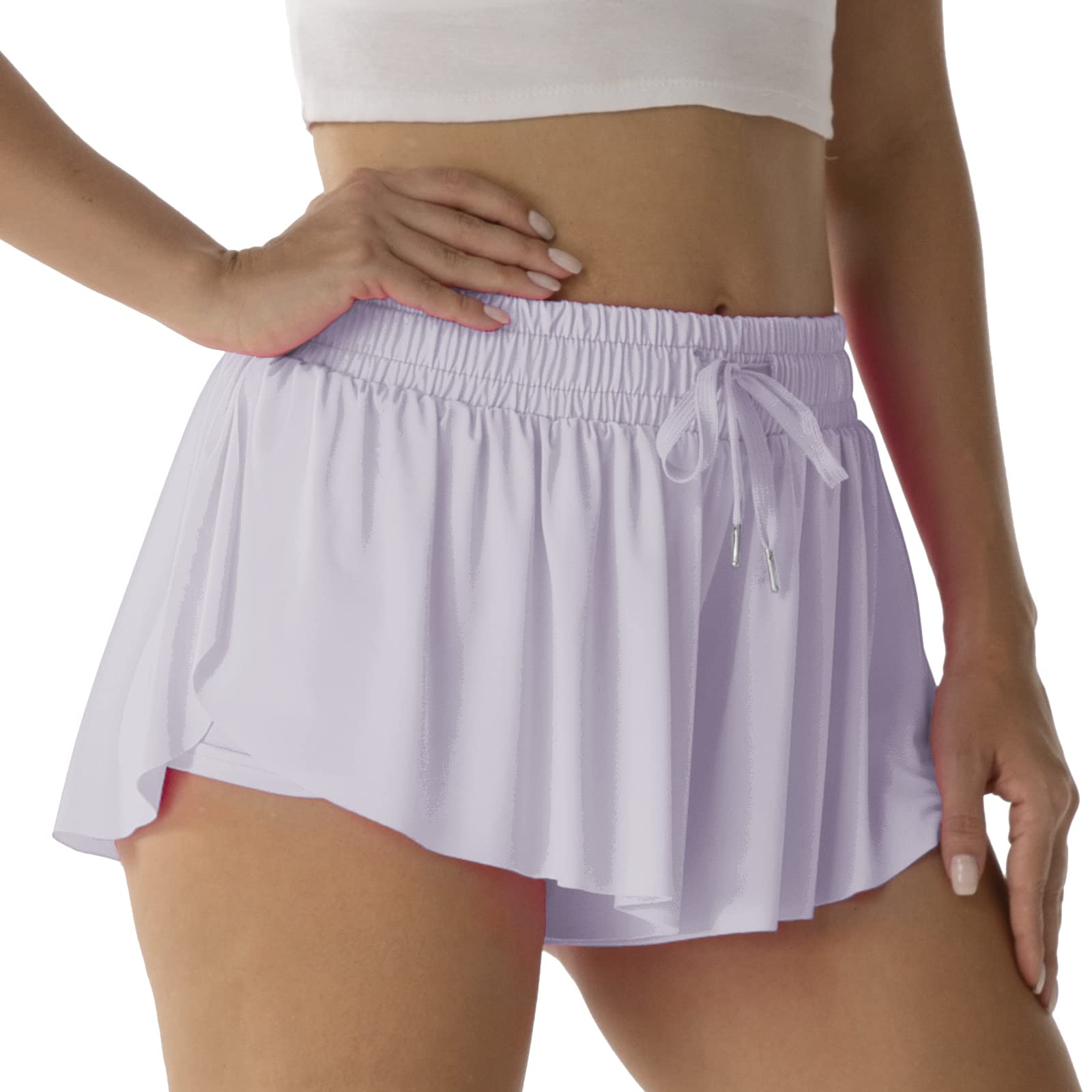Flowy Athletic Shorts for Women Running Tennis Butterfly Shorts Girls 2-in-1 Double Layer Quick-Drying Comfy Shorts