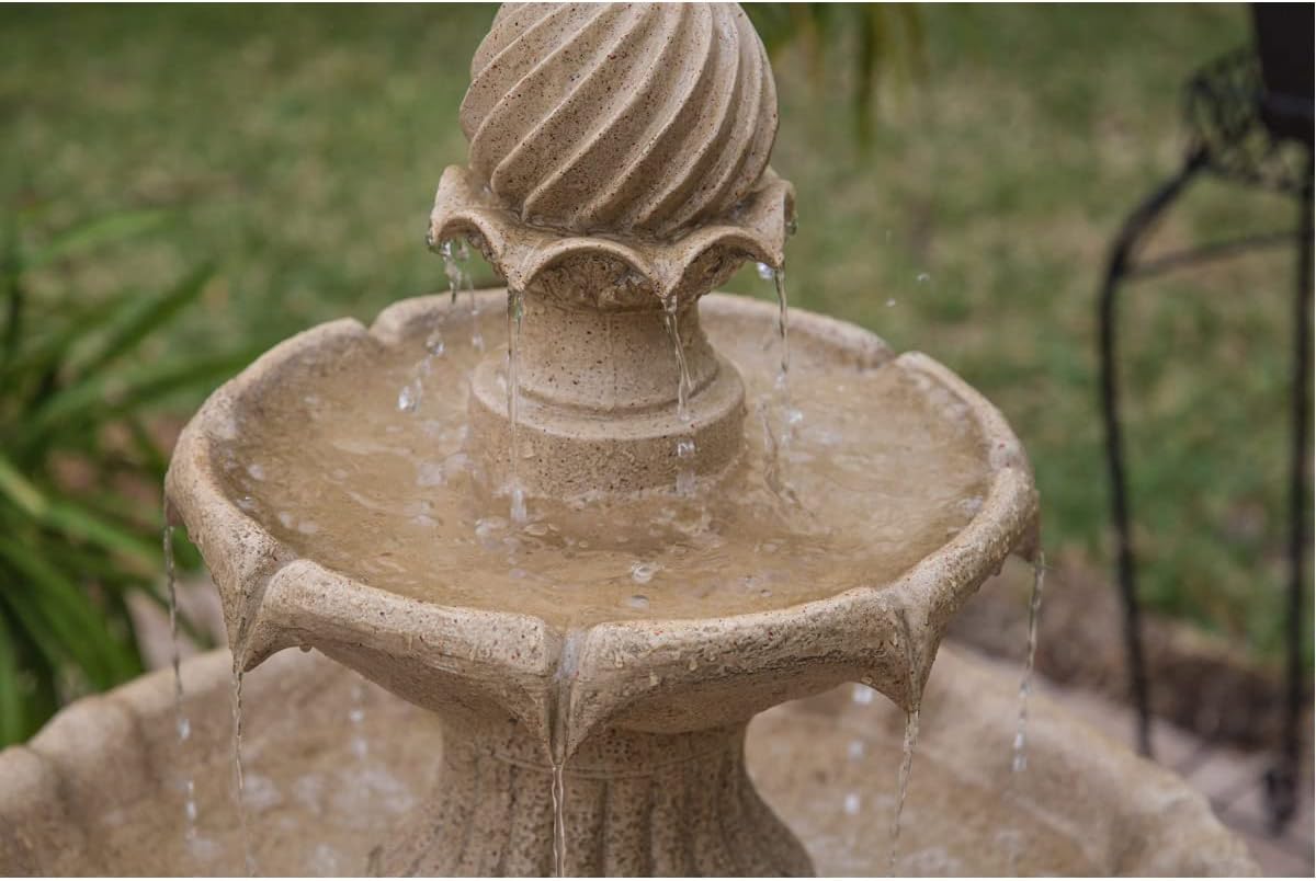 Kenroy Home 51009SNDST Frost Outdoor Solar Floor Fountain with Tan Finish, Traditional Style, 44" Height, 22" Width, 22" Depth