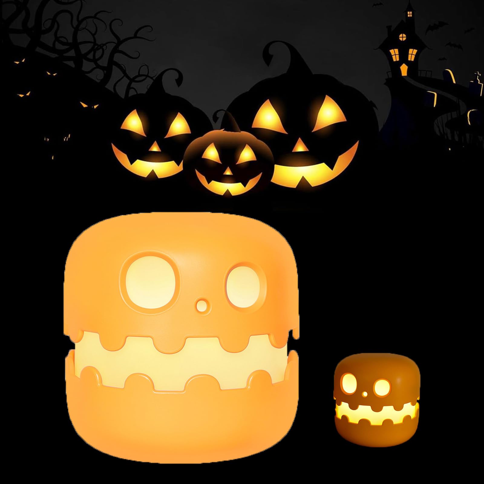 SXDMOUBK Halloween Pumpkin Night Lights with Smiling Face, Cute LED Nightlights with Timer Function & Touch, Stepless dimming Nursery Nightlight USB Rechargeable Bedside Lamp, B