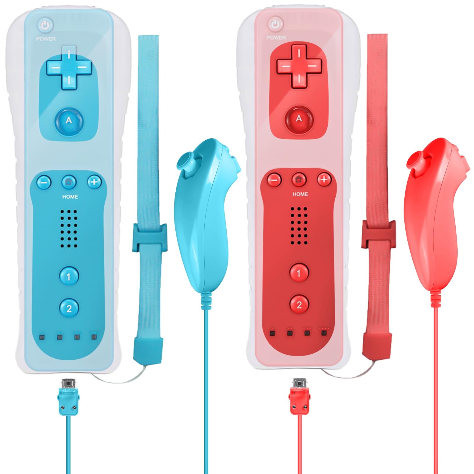 Leikurvo 2er Set Wii-Fernbedienung Gamecontroller, Controller Remote mit Nunchuck Controller für Vernbedinung Remote Plus Ersatz Kontroller Jostick Game Handle für Wii/WiiU Konsole(Rot+Blau)