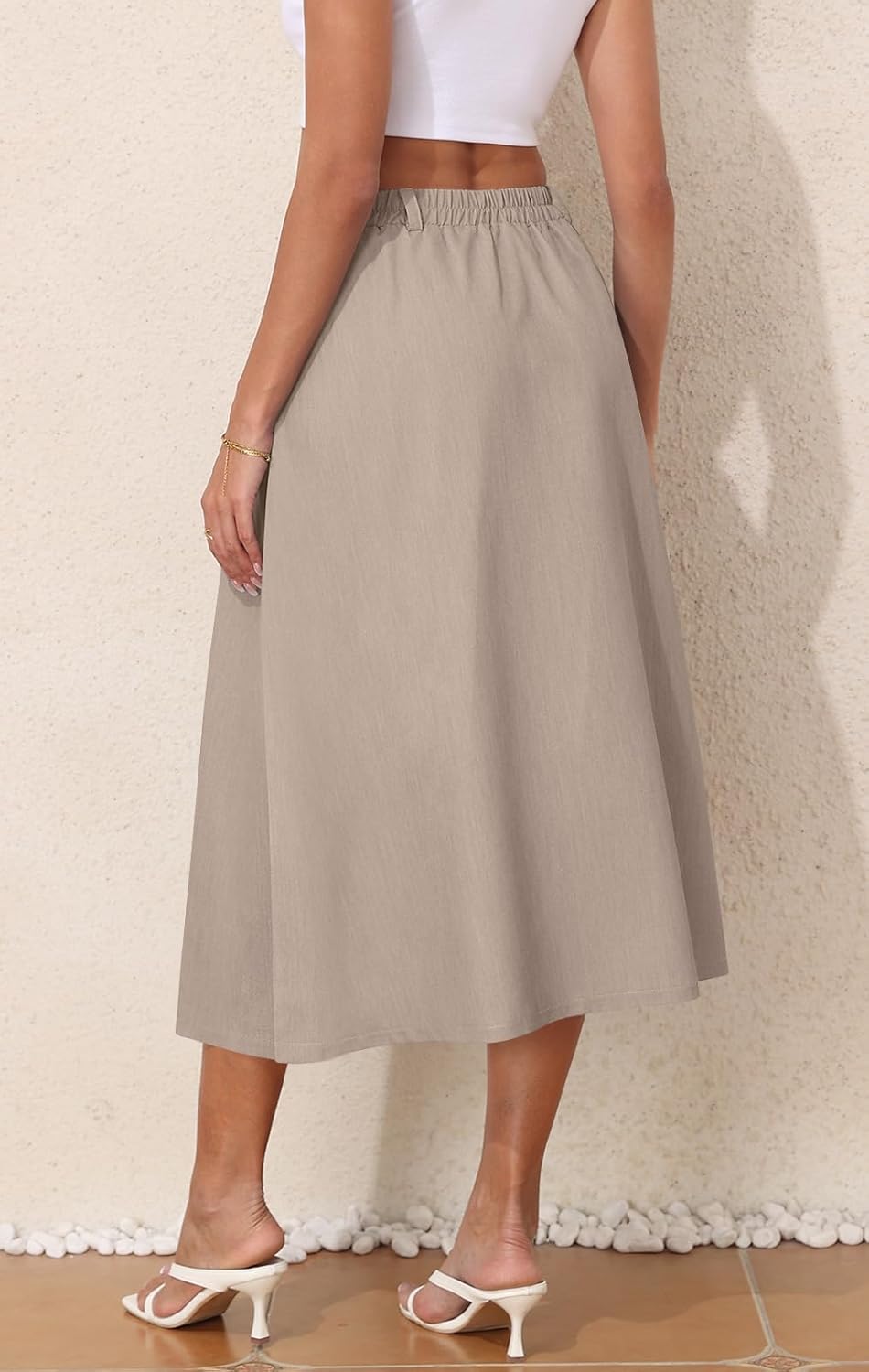 Women's Casual Skirts Summer Pleated A Line High Waist Below Knee Elegant Zipper Skirt - Image 4