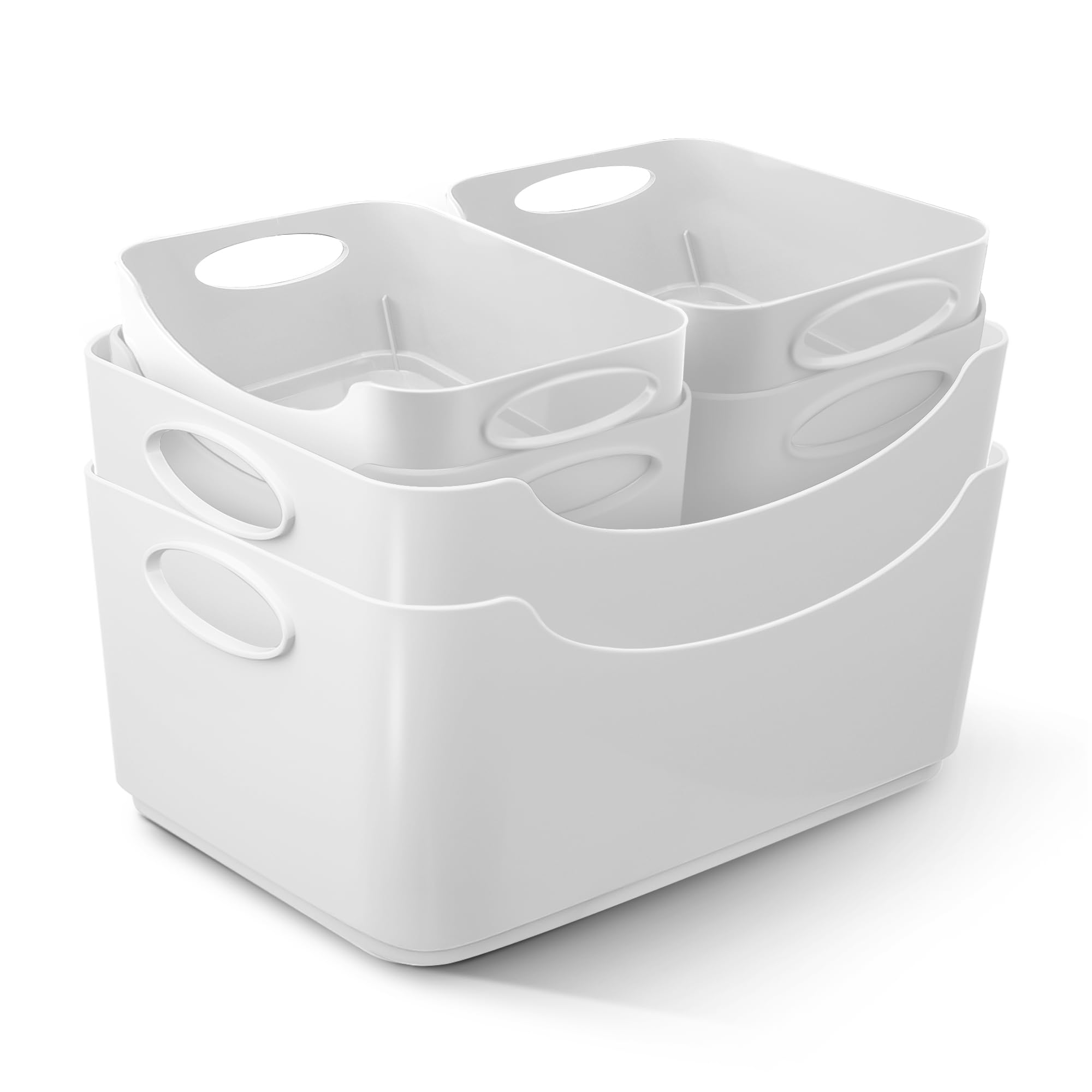 KEPLIN 6 Pack Plastic Storage Baskets with Handles, BPA-Free Dishwasher Safe Organiser Boxes for Kitchen, Bathroom, Pantry, Shelves & Drawers, Lightweight Space-Saving Containers, 33.3 x 23.4 x 14 cm