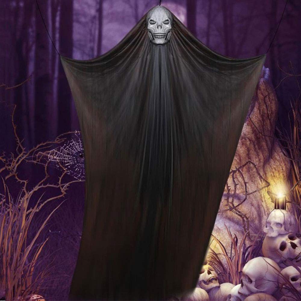 Adornos de Fantasmas Colgantes de Halloween espeluznantes: Colgante de Esqueleto Negro inquietantemente Hermoso para Decoraciones de HalloweenBlanco