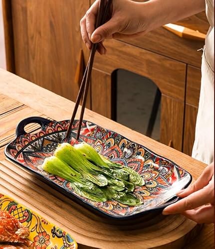 Coolcapis Serving Tray with Handles Rectangular Serving Platter Ceramic Extra Large Plates & Dishes Rectangle (Blue Garden) - Cosy Home Interiors Coolcapis Serving Tray with Handles Rectangular Serving Platter Ceramic Extra Large Plates & Dishes Rectangle (Blue Garden) - Image 5