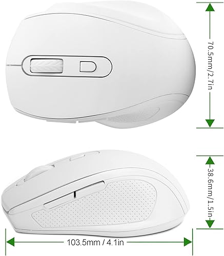 Miniatura 6 de Ratón inalámbrico, 2.4Ghz OficinaGaming Ratón óptico ergonómico 1600dpi para computadora de escritorio portátil (blanco)