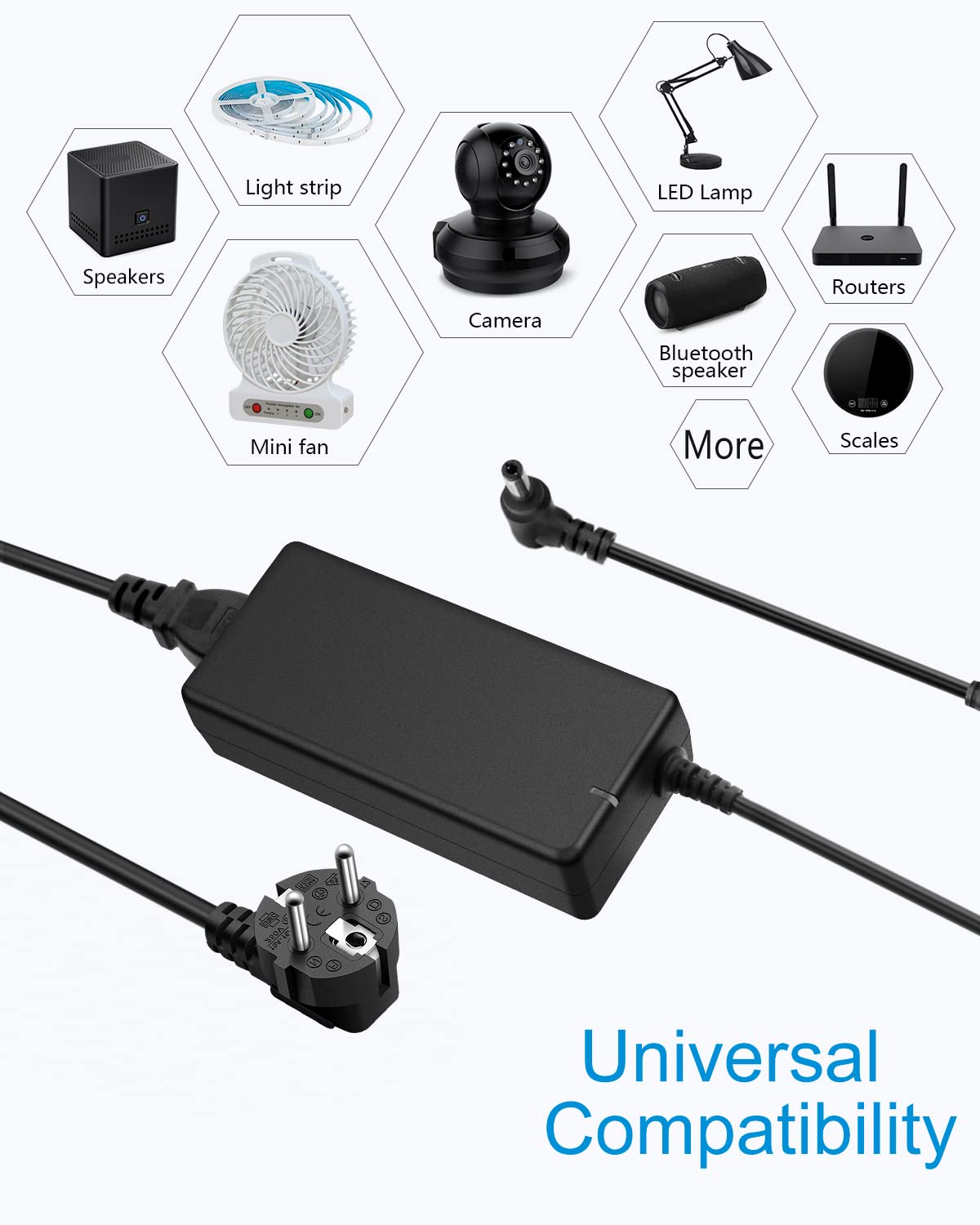 ALITOVE Alimentation 12V 8A 96W Convertisseur de Tension 230V à 12V 8A Adaptateur d'alimentation Transformateur LED Transformateur 5,5 mm x 2,5 mm Prise pour Module de Bande LED 3528 5050 CCTV