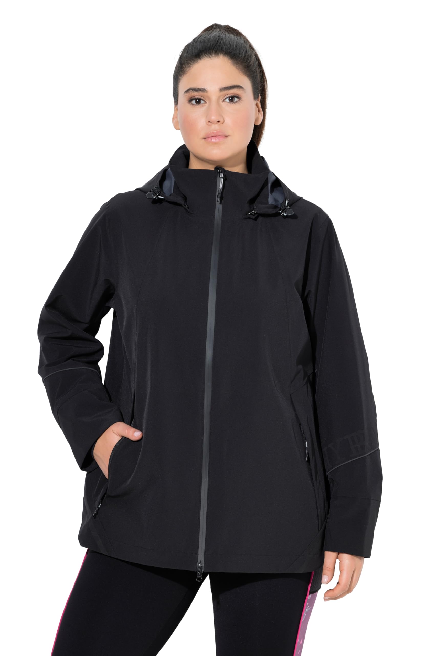 Ulla Popken Damen große Größen Übergrößen Plus Size Performance-Jacke, wasserdicht, Kapuze, 2-Wege-Zipper 843533