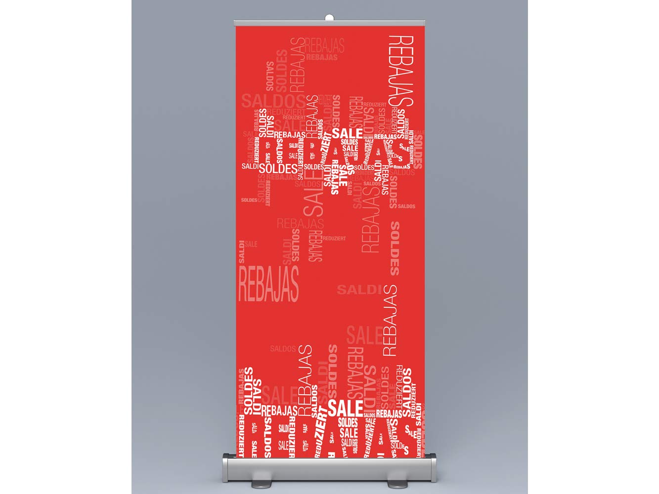 Oedim Roll up Rebajas 85x200cm | Impresión Incluida Máxima Calidad de Impresión, Anti Curbing, antibalanceo | Rollup, Expositor publicitario enrrollable.