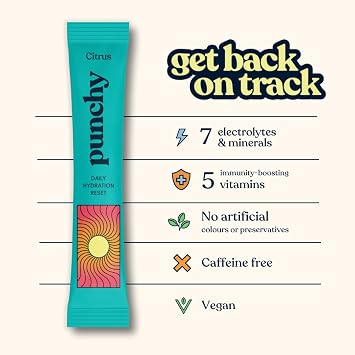 10 Pack Electrolytes Sachets - Fast Absorbing Hydration Sachets - Rehydration Sachet Packed with Vitamins - No Artificial Sweeteners or Preservatives - Citrus Electrolytes Powder by Punchy