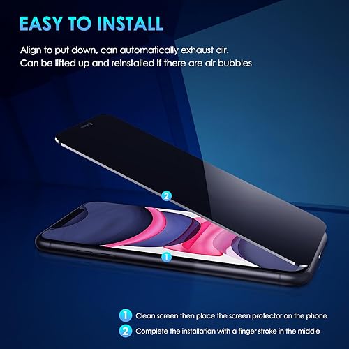 Miniatura 5 de KUUBUUL Paquete de 2 + 2 protectores de pantalla de privacidad para iPhone 11 con 2 protectores de lente de cámara, paquete de 2 películas de vidrio