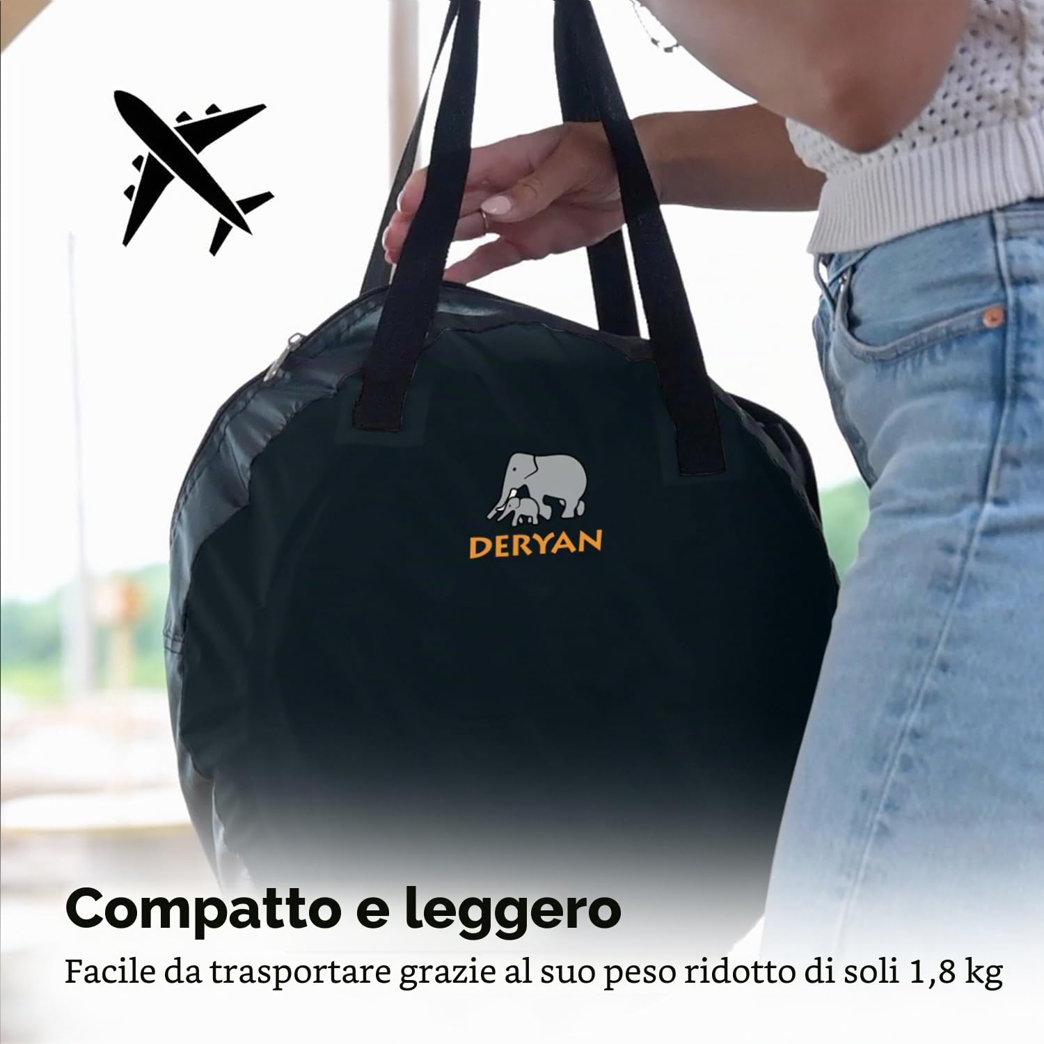 DERYAN Lettino da viaggio - Baby Luxe - Nero - Sistema pop-up - Installazione in soli 2 secondi - Include fodera in cotone con cerniera, materasso ad aria autogonfiabile e borsa per il trasporto, nero