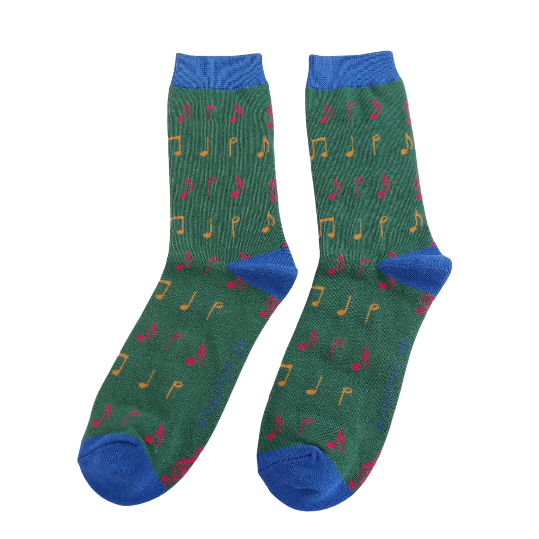 Mr Sparrow Music Notes on Antique Green Mens Novelty Ankle Socks Adult One Size