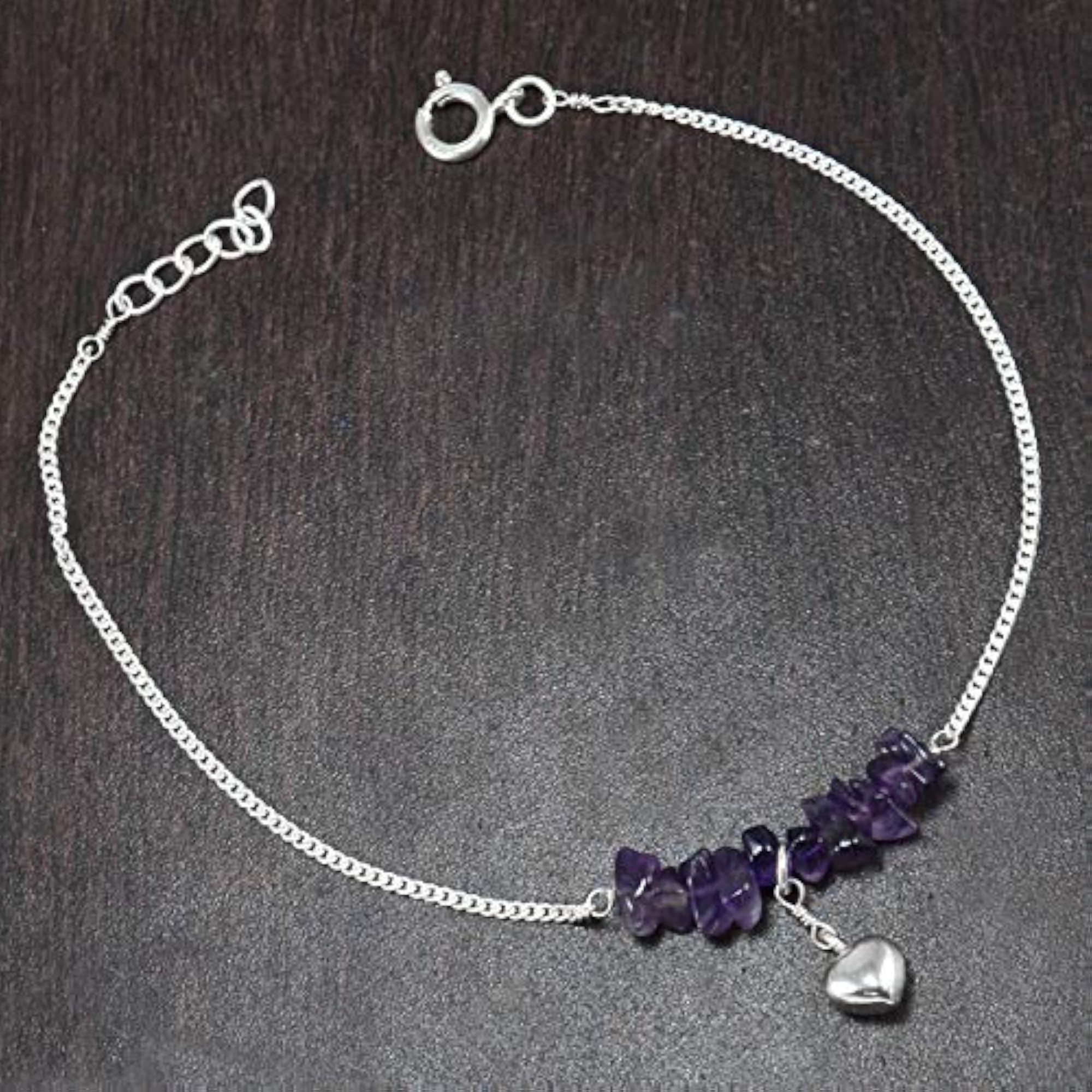 Women's Amethyst Purple Gemstone 925 Sterling Silver Anklet