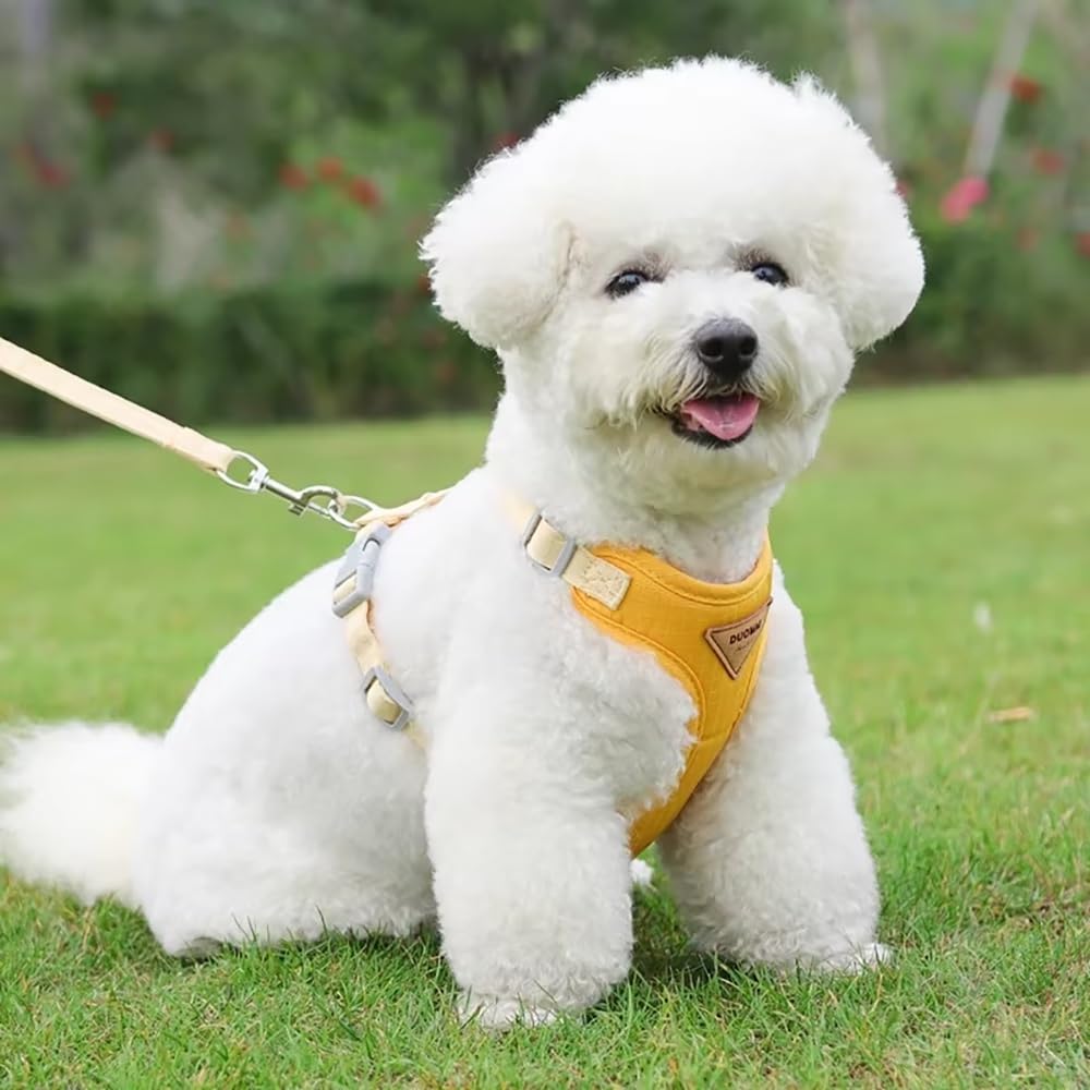 Harnais De Marche Léger for Animaux De Compagnie | Tissu respirant, conception sans traction, adapté aux variétés de petite et moyenne taille(Yellow,Large)
