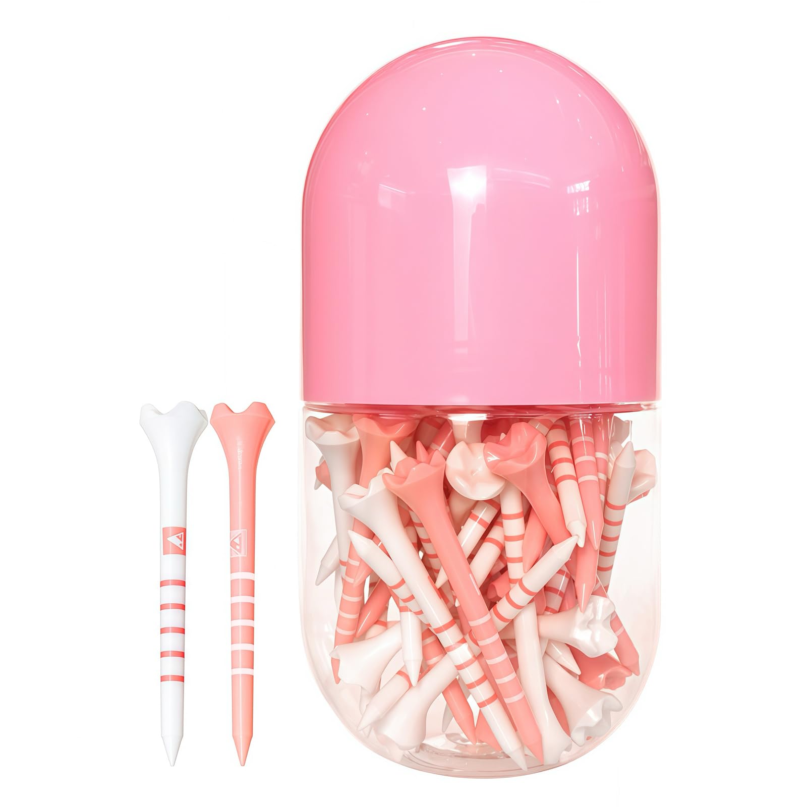 EWILLING Stable & Durable Plastic Golf Tees 60Pcs Size 2-3/4 Inch or 3-1/4 Inch Packaged in Plastic Jar with Lid Available Pink White Blue Color