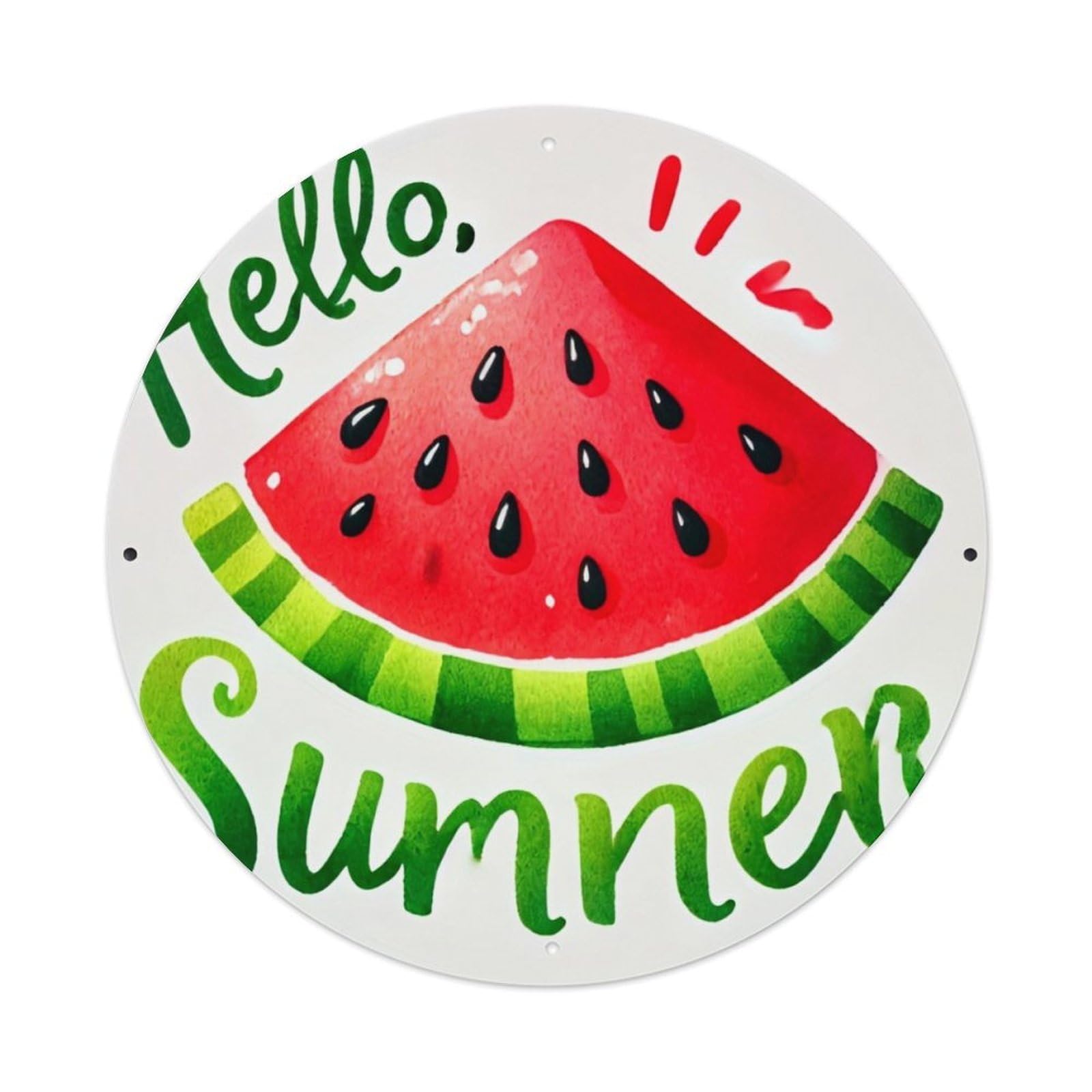 Hello Summer Watermelon Slice Design_2 Vintage Metal Tin Sign Retro Wall Decor for Home Bar Garage Cafe, Indoor & Outdoor Decorative，circle Metal Poster, 8x8 Inch