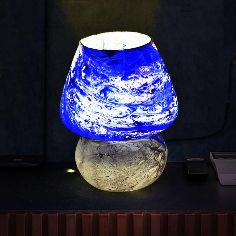 Image of Pure Source India Glass Marble Design Mosaic Lamp for Home Decor, Indoor Lighting, Living Room (L-5 X H-17CM) (Blue)