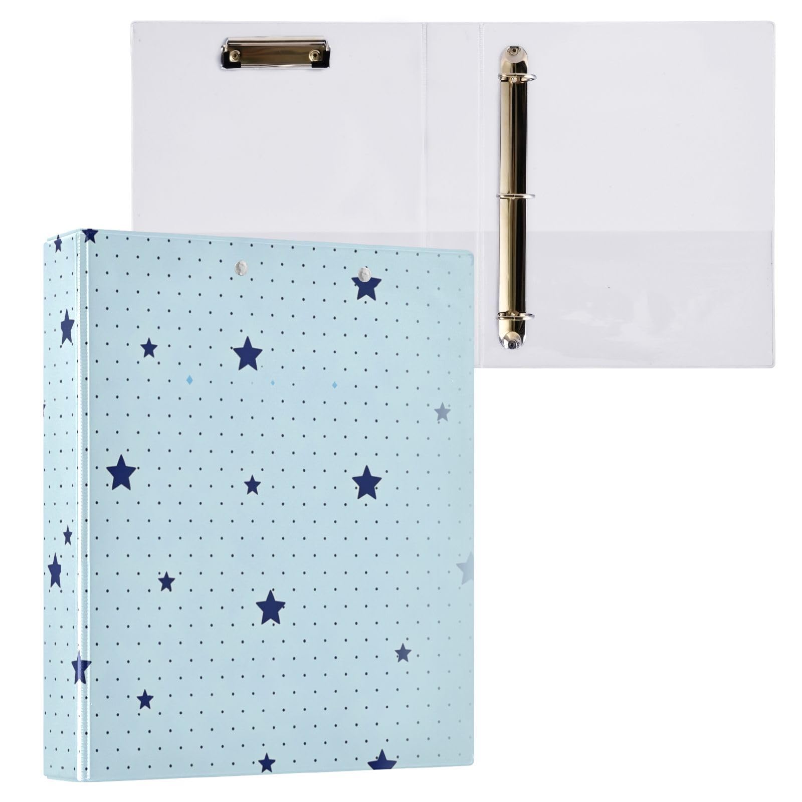 Raccoglitore per materiale scolastico da 1 e 1/2 pollici, griglia blu con stampa a stelle