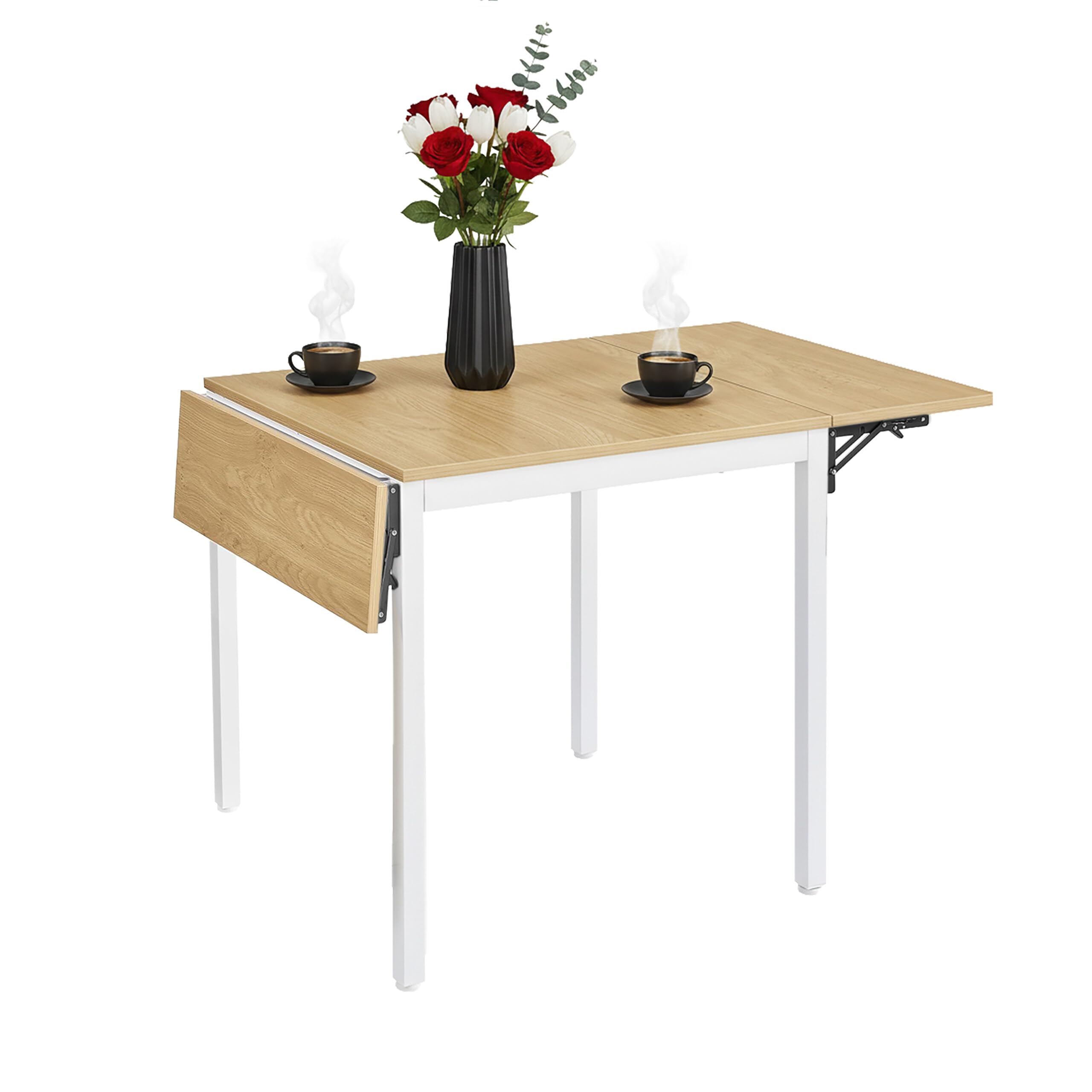Relaxdays Tavolo da pranzo pieghevole, 2-4 persone HLP 76x120x78 cm, salvaspazio, cucina, MDF e metallo, naturale/bianco