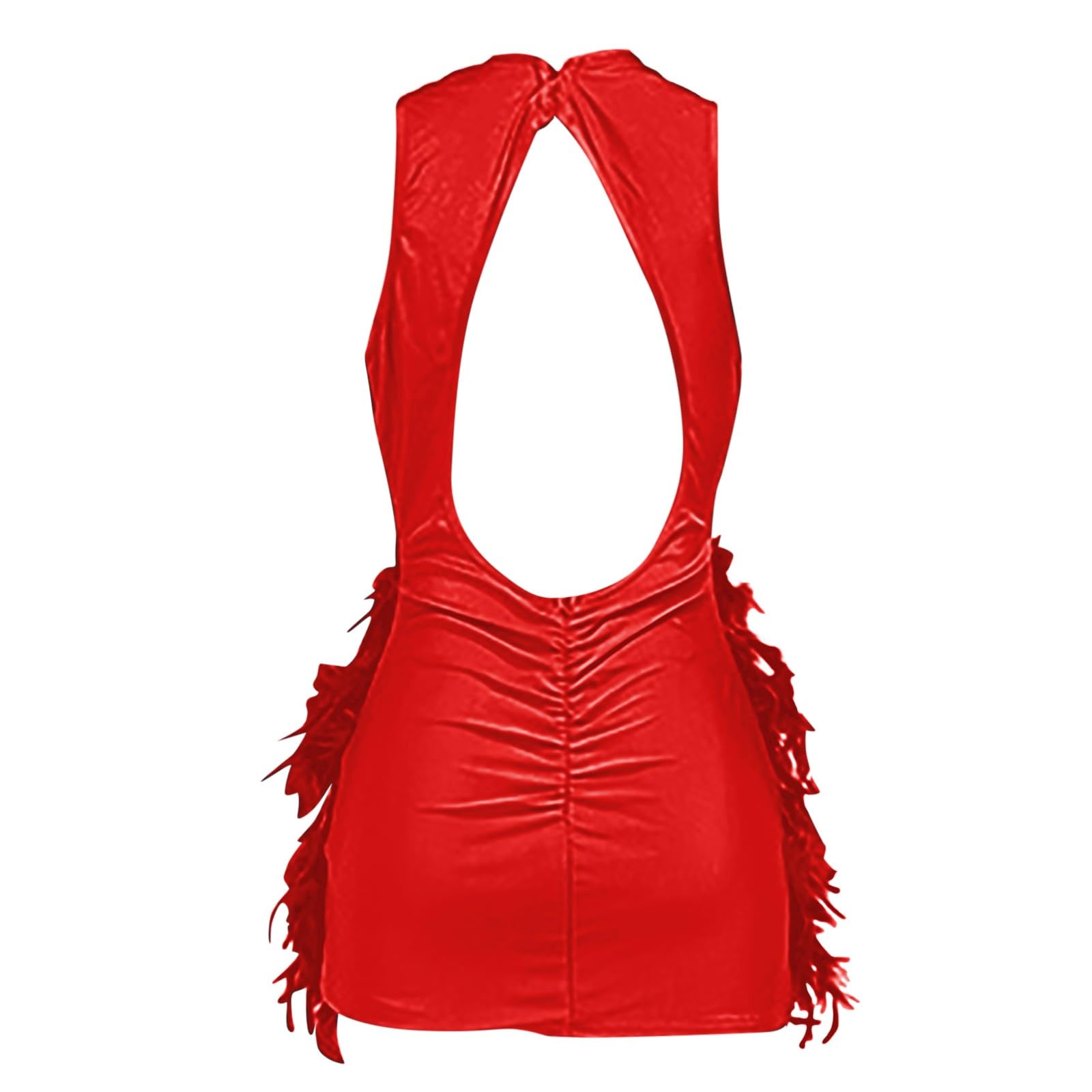 Jupe à Paillettes et Plumes pour Femme avec Dos Nu et décolleté en V Profond Jupe Plissée Courte Sexy