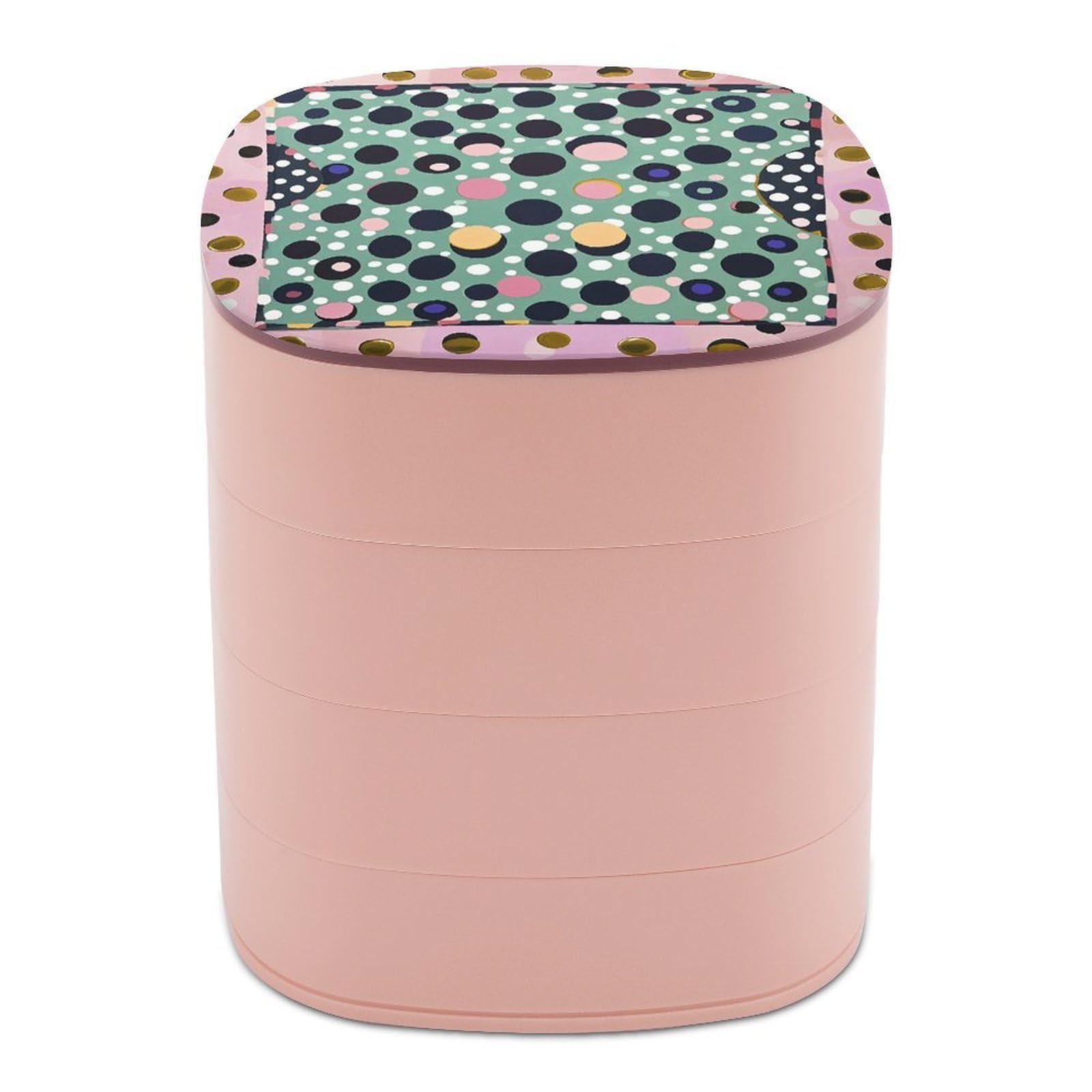FekiLoot Beautiful Polka Dot Jewelry Box 4-Layers Rotatable Jewelry Organizer Storage Box with Mirror Cute Travel Jewelry Case Portable Earring Holder Organizer for Ring Necklace Bracelet