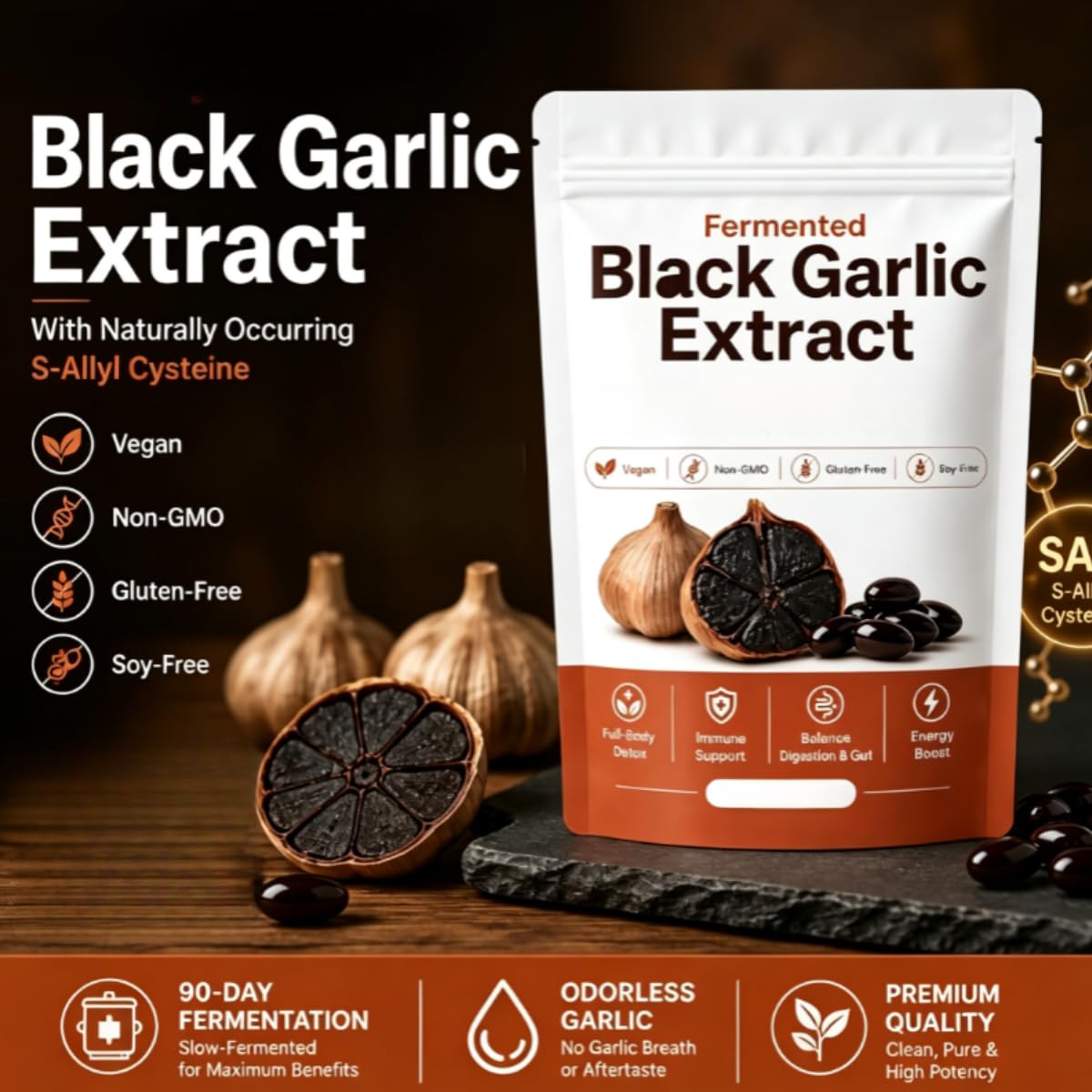 Aglio Nero Fermentato - supporto antiossidante. | Cura del corpo intero; protegge l'intestino, aiuta la digestione; mantiene lo stato energetico; regola l’ambiente corporeo.
