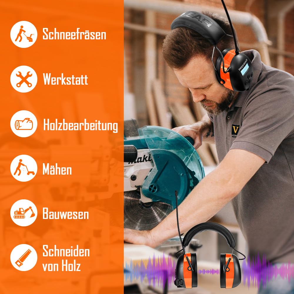 PROHEAR 033A (Upgraded) Gehörschutz mit Radio DAB +/Bluetooth/FM, Kopfhörer mit Radio mit Eingebautem Mikrofon und Lärmreduzierung