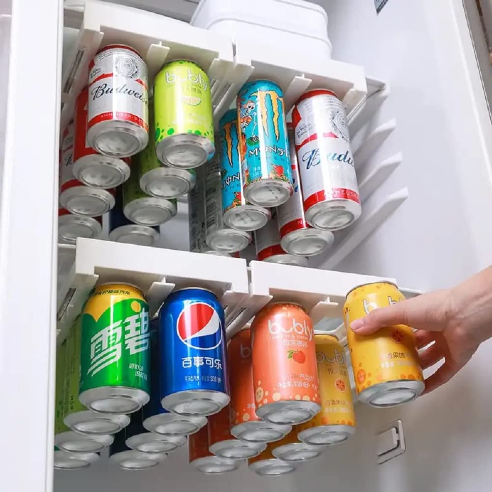ZAHARA+ Organizador Latas Nevera No oxidable y Autoajustable - Dispensador de Latas para Frigorífico - Gran Almacenaje para Bebidas - Pack de 2 Unidades Capacidad 16 latas
