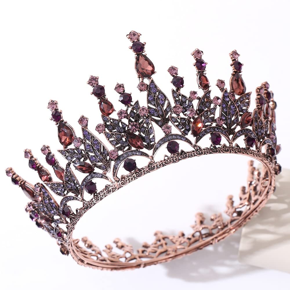Hecho a Mano Fiesta de Boda Retro Crown Crynestone Crystal Tiaras Redondas Tiaras Diadema de Novia Accesorios for el Cabello de la Boda de la Boda Diadema de Boda (Metal Color : Purple)