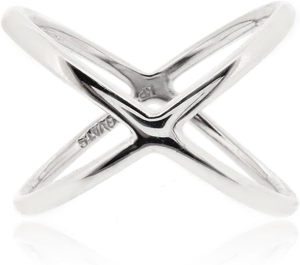 Sovats Criss Cross X Long Ring For Women 925 Sterling Silver Rhodium Plated - Simple, Stylish &Trendy Nickel Free Ring